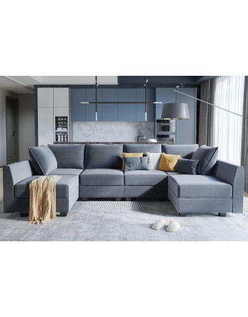 Bluish Grey U-Shape Reversible Sectional Sofa w/ Chaise