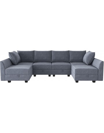 Bluish Grey U-Shape Reversible Sectional Sofa w/ Chaise