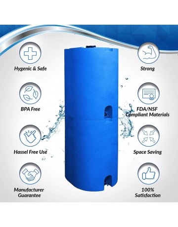 Blue 55 Gallon Water Storage Tank by WaterPrepared – Emergency Water Barrel Container with Spigot for Emergency Disaster Preparedness – Stackable, Space Saving – BPA Free