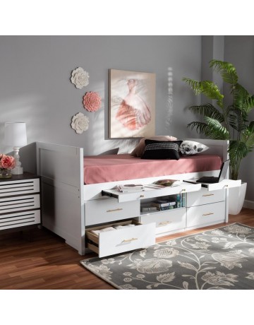 Baxton Studio Mirza Modern and Contemporary Finished Wood 5-Drawer Twin Size Storage Bed with Pull-Out Desk