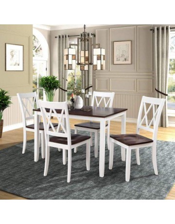 Cherry & White Traditional Farmhouse Dining Table Set