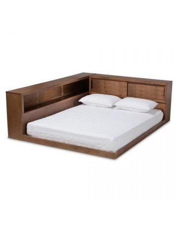 Baxton Studio Erie Modern Rustic and Transitional Finished Wood Platform Storage Bed with Built-In Outlet