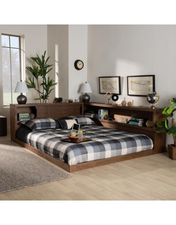 Baxton Studio Erie Modern Rustic and Transitional Finished Wood Platform Storage Bed with Built-In Outlet