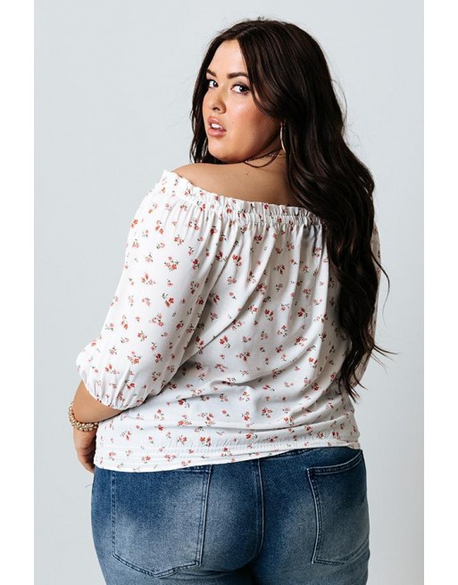 Shoul r Floral Top in White Curves