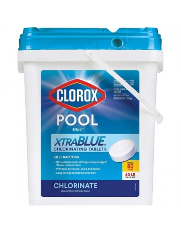 Clorox Xtra Blue 40 Pound 80 Tab Pool and Spa 3 Inch Long Lasting Chlorinating Tablets